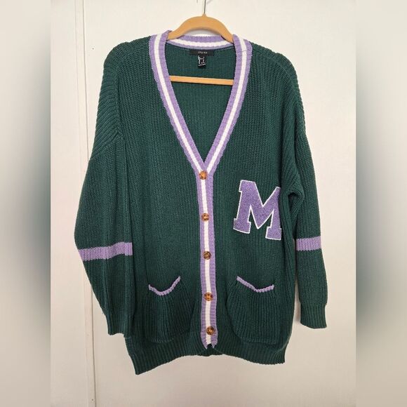 Forever 21 Oversized Cotton Varsity Sweater Cardigan Sz S 28" Pit to pit - Picture 2 of 10